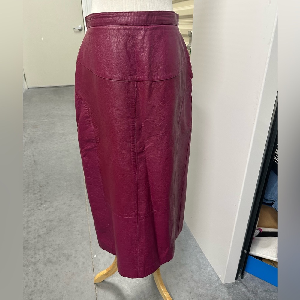 bagatelle Margaret Godfrey Deep Wine Pink Leather Midi Skirt